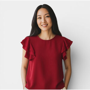 ARITZIA SUNDAY BEST Top Women Size XXS Red O'hara Flutter Sleeves Lightweight
